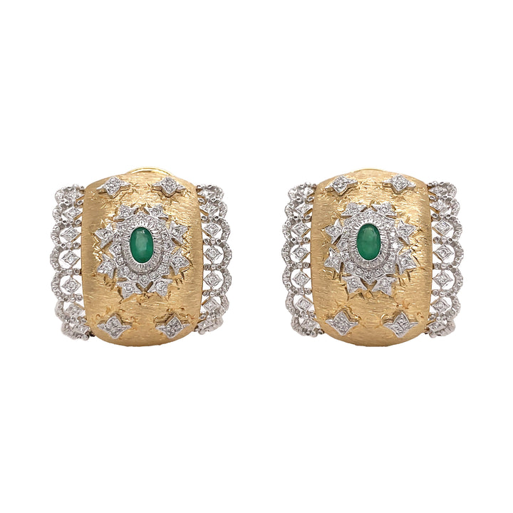 14kt Yellow And White Gold Diamond And Emerald Earrings