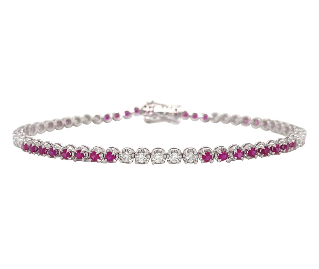 18kt White Gold Diamond And Rubellite Bracelet