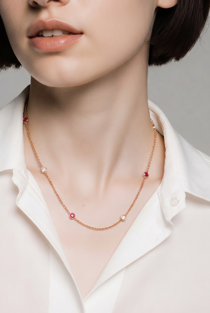 18kt Yellow Gold Diamond And Ruby Diamonds-By-The-Inch Necklace
