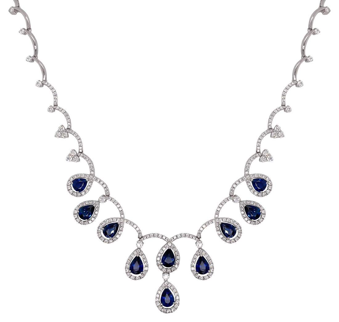 18kt White Gold Diamond and Blue Sapphire Necklace.