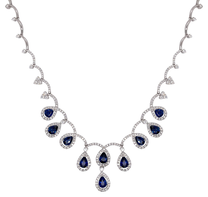 18kt White Gold Diamond and Blue Sapphire Necklace.