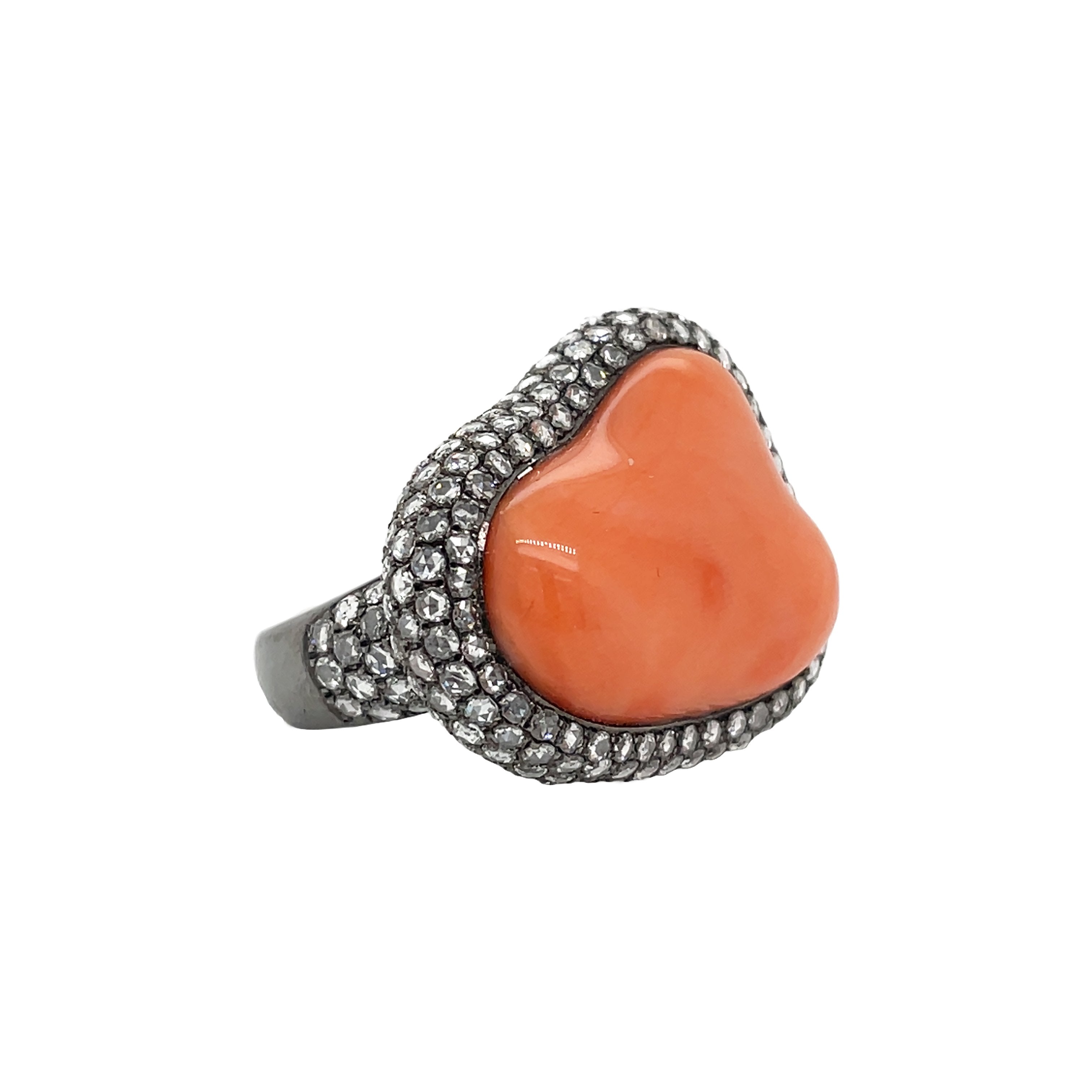 18kt Black Gold Coral Ring