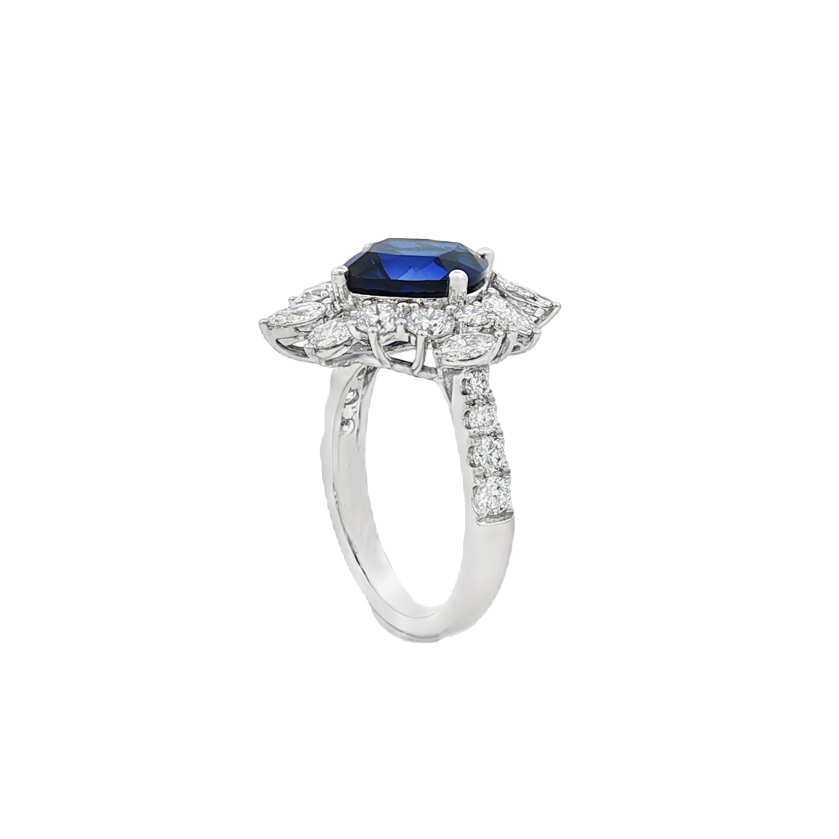 14kt White Gold Lab Diamond And Blue Sapphire Ring