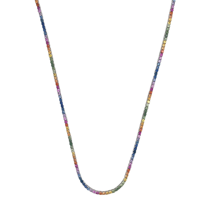 18kt White Gold Diamond and Multi-color Sapphire Necklace