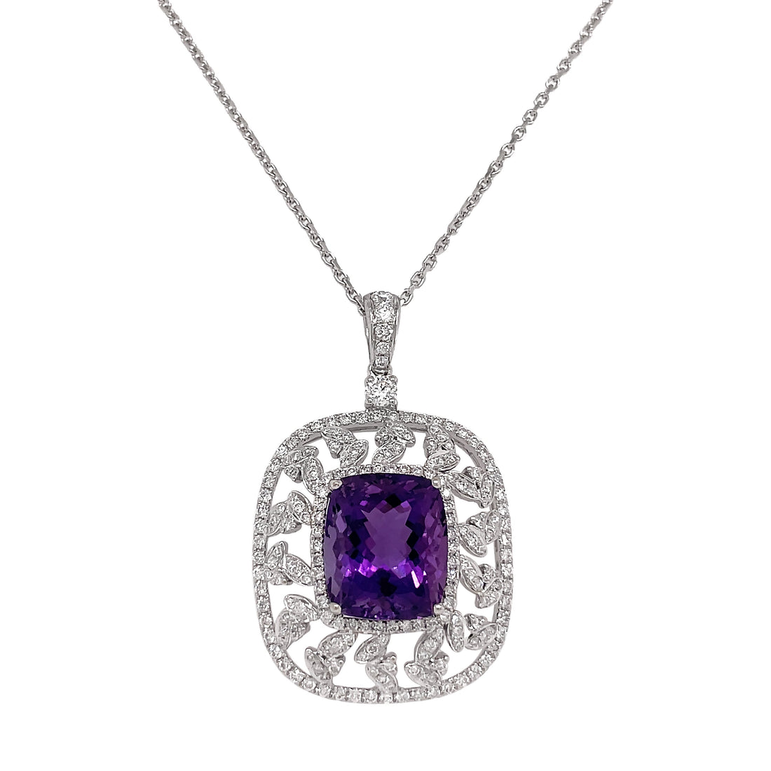 18kt White Gold Diamond and Amethyst Pendant