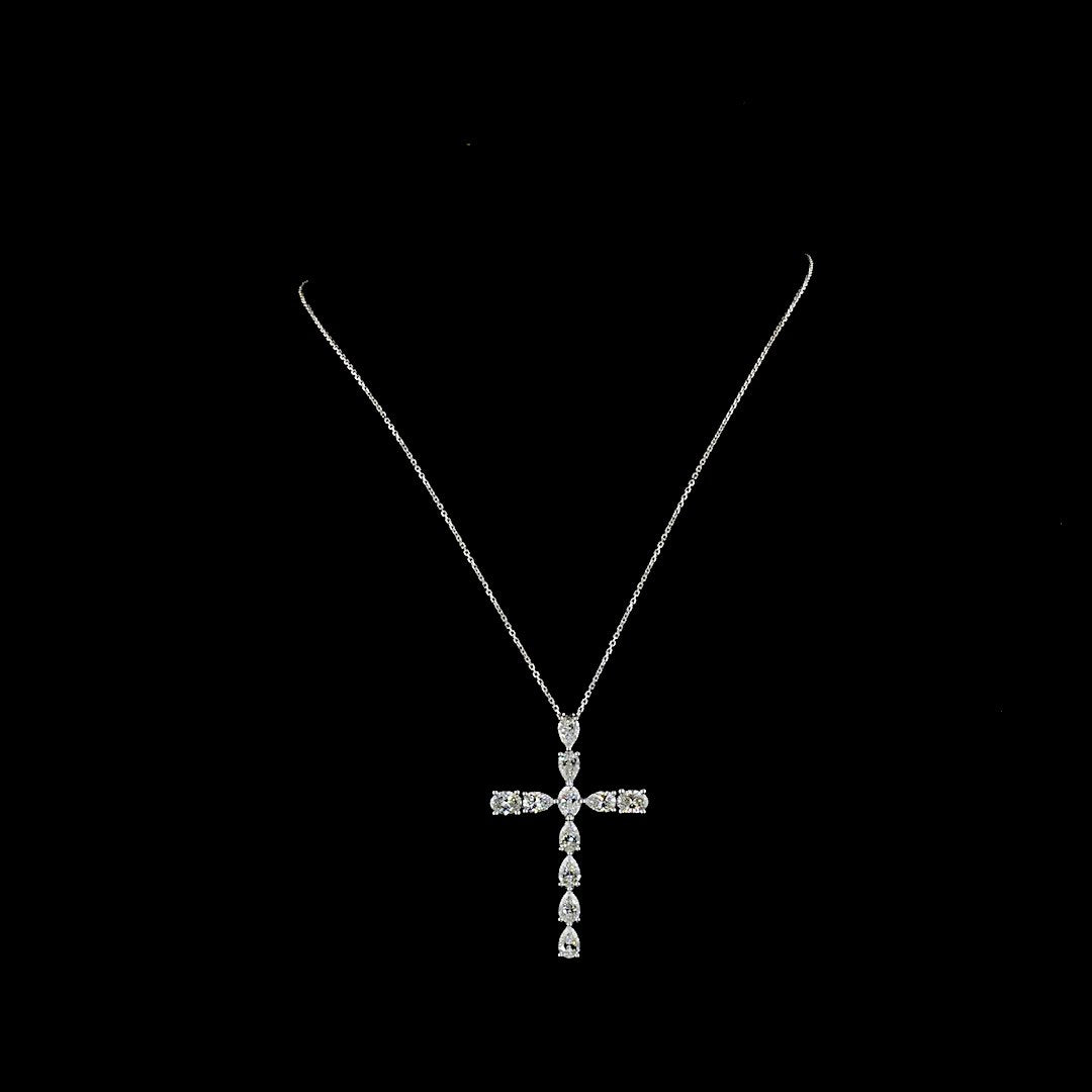 14kt White Gold Lab Diamond Cross Pendant