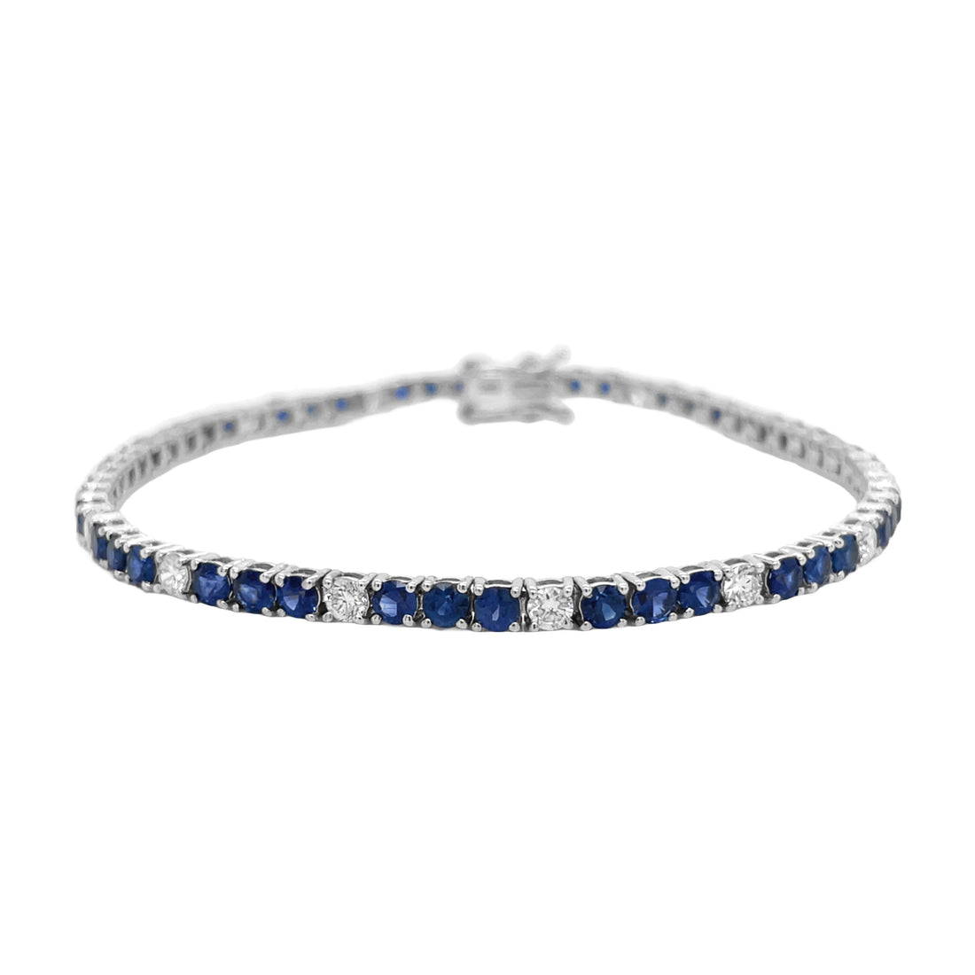 18kt White Gold Diamond and Blue Sapphire Tennis Bracelet