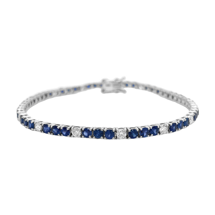 18kt White Gold Diamond and Blue Sapphire Tennis Bracelet