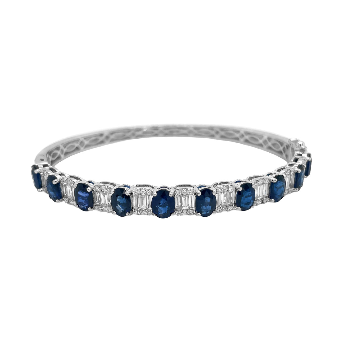 18Kt White Gold Diamond and Blue Sapphire Bangle