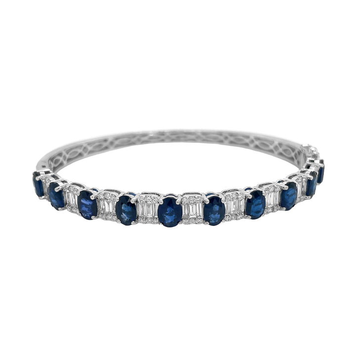 18Kt White Gold Diamond and Blue Sapphire Bangle