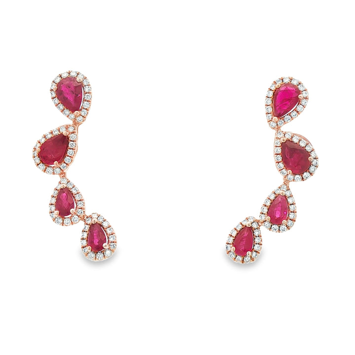 18kt Rose Gold Diamond And Ruby Earrings