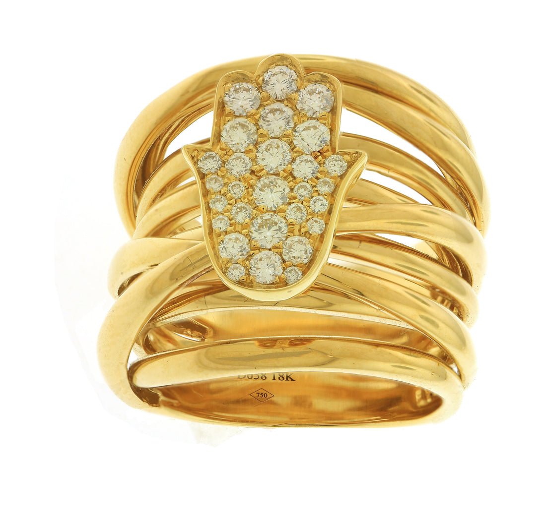 18kt Yellow Gold Diamond Hamsa Ring
