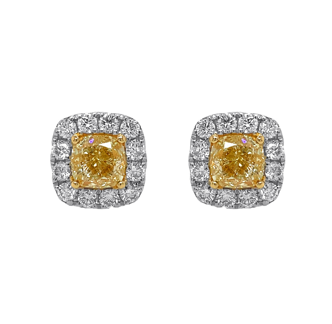 18kt White And Yellow Gold GIA Certified Yellow Diamond Earring