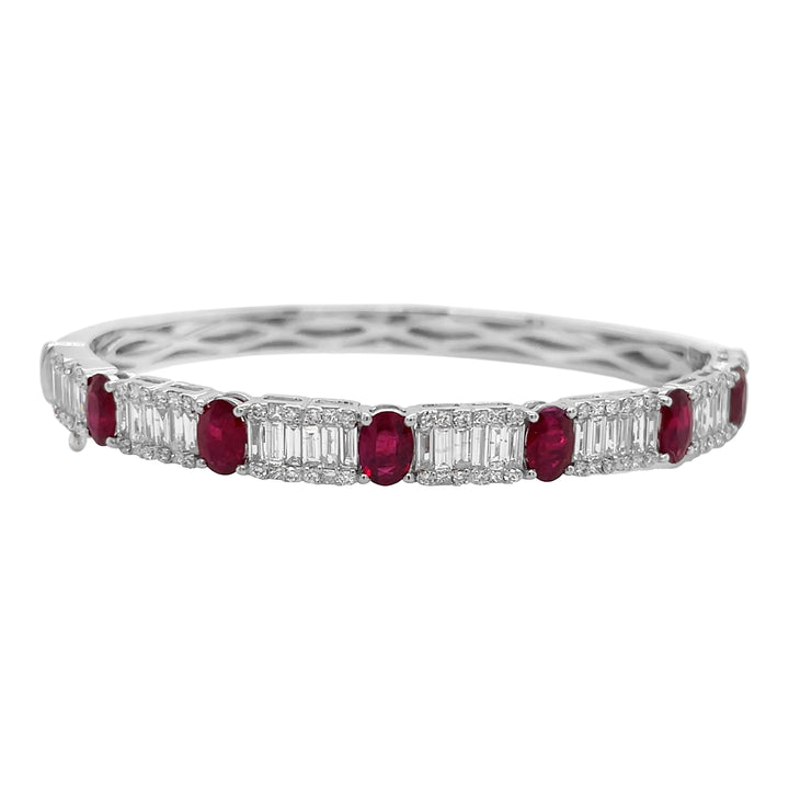 18kt White Gold Diamond And Ruby Bangle