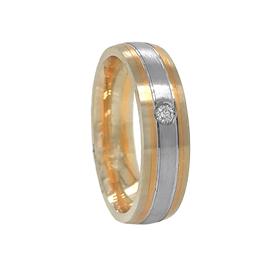 18kt Tricolor Gold Diamond Men`s Wedding Band