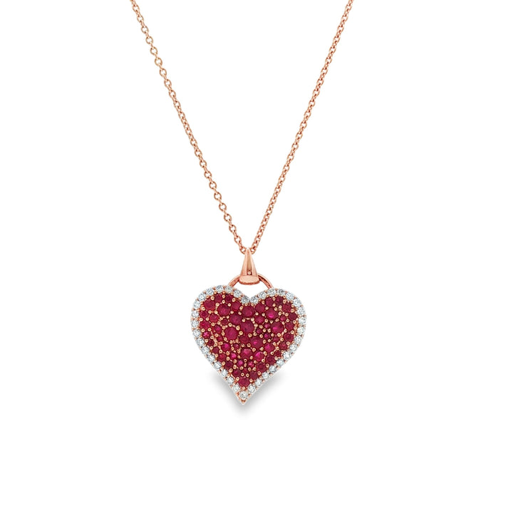 18kt Rose Gold Diamond And Ruby Heart Pendant