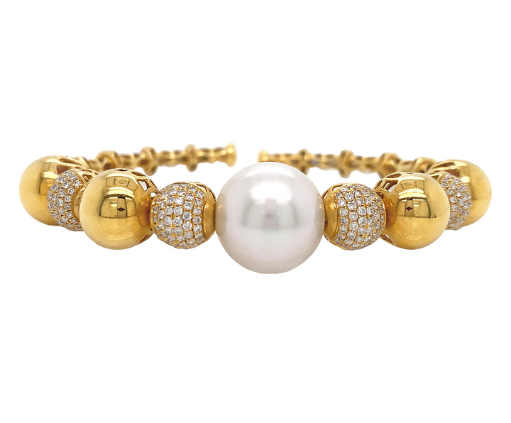 18kt Yellow Gold Diamond And Pearl Bangle