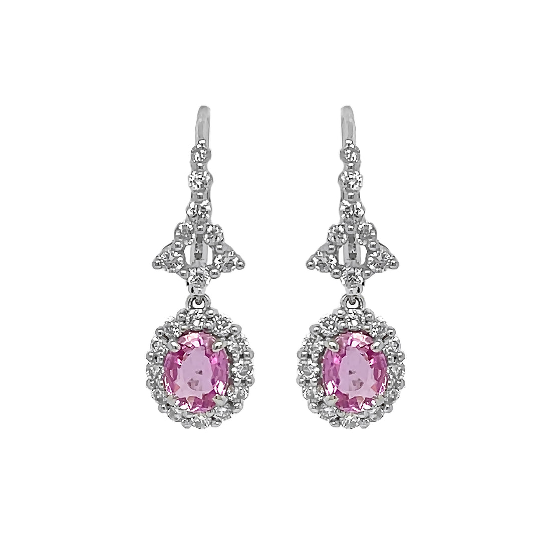 18kt White Gold Diamond and Pink Sapphire Earrings