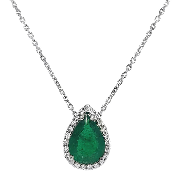 18kt White Gold Diamond and Emerald Pendant