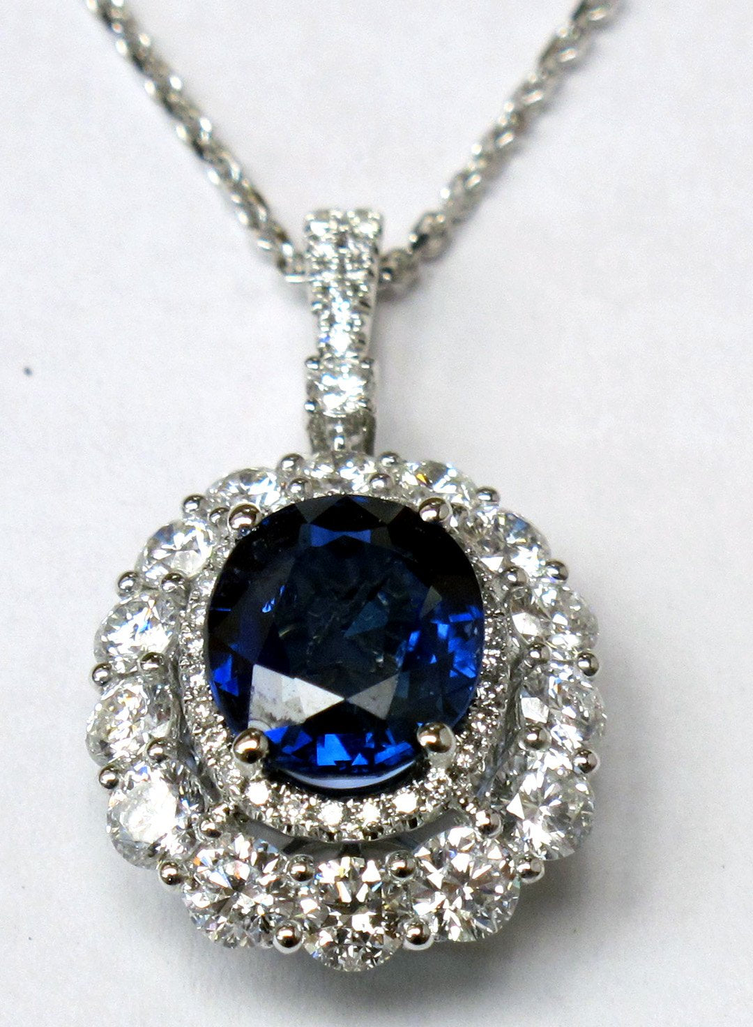 18kt White Gold Oval Sapphire and Diamond Pendant