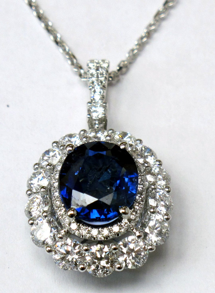 18kt White Gold Oval Sapphire and Diamond Pendant