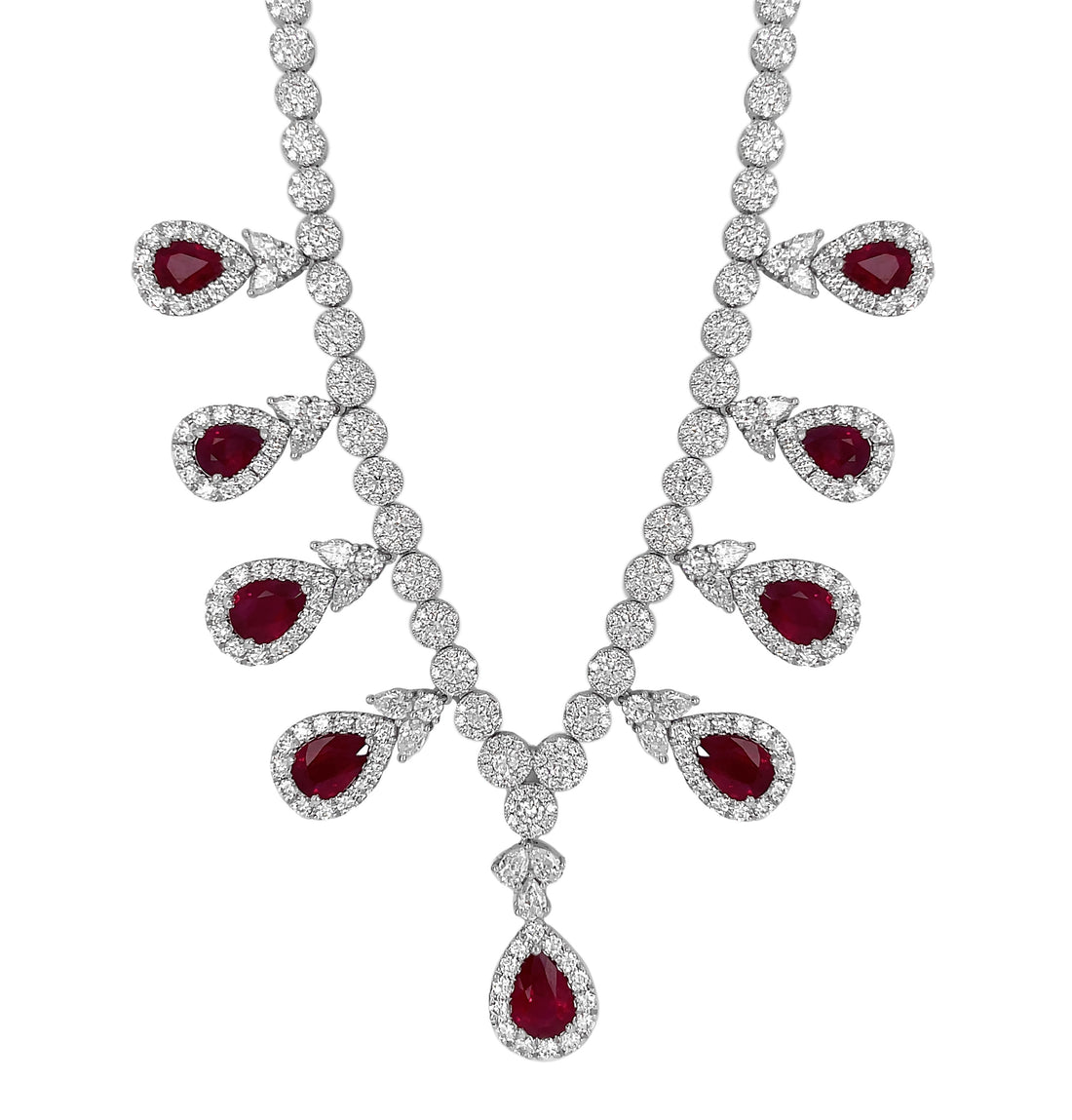 18kt White Gold Diamond And Ruby Necklace.