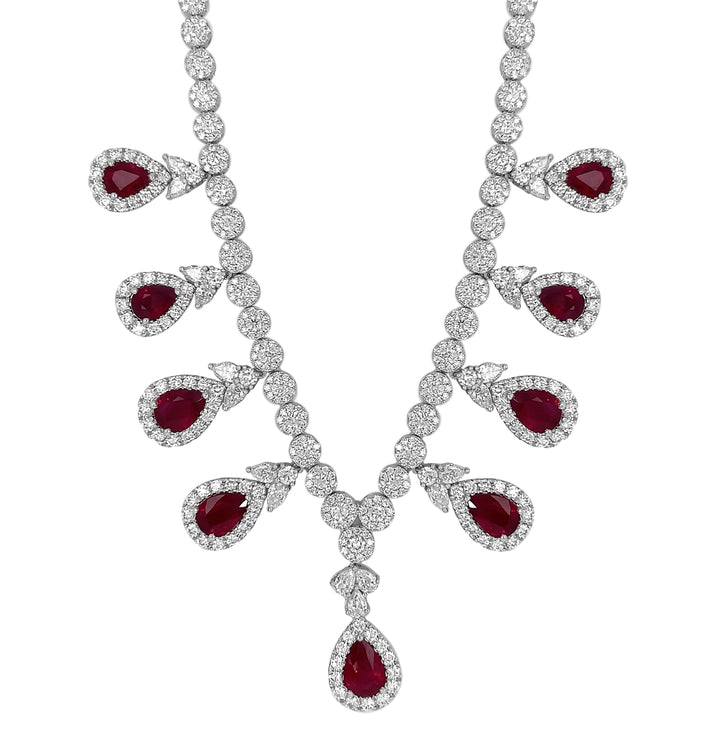 18kt White Gold Diamond And Ruby Necklace.