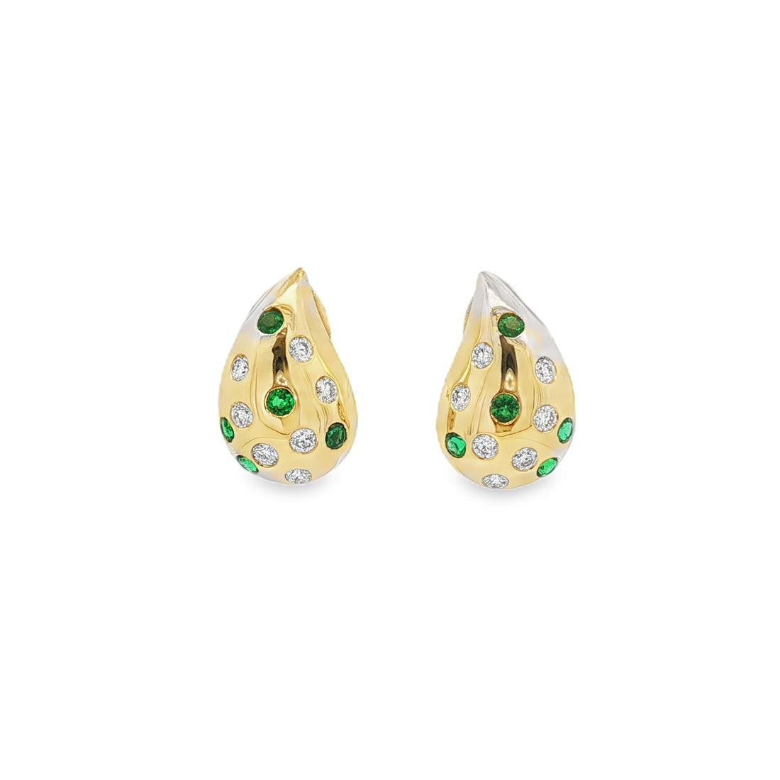 18kt Yellow Gold Diamond And Green Emerald Earrings