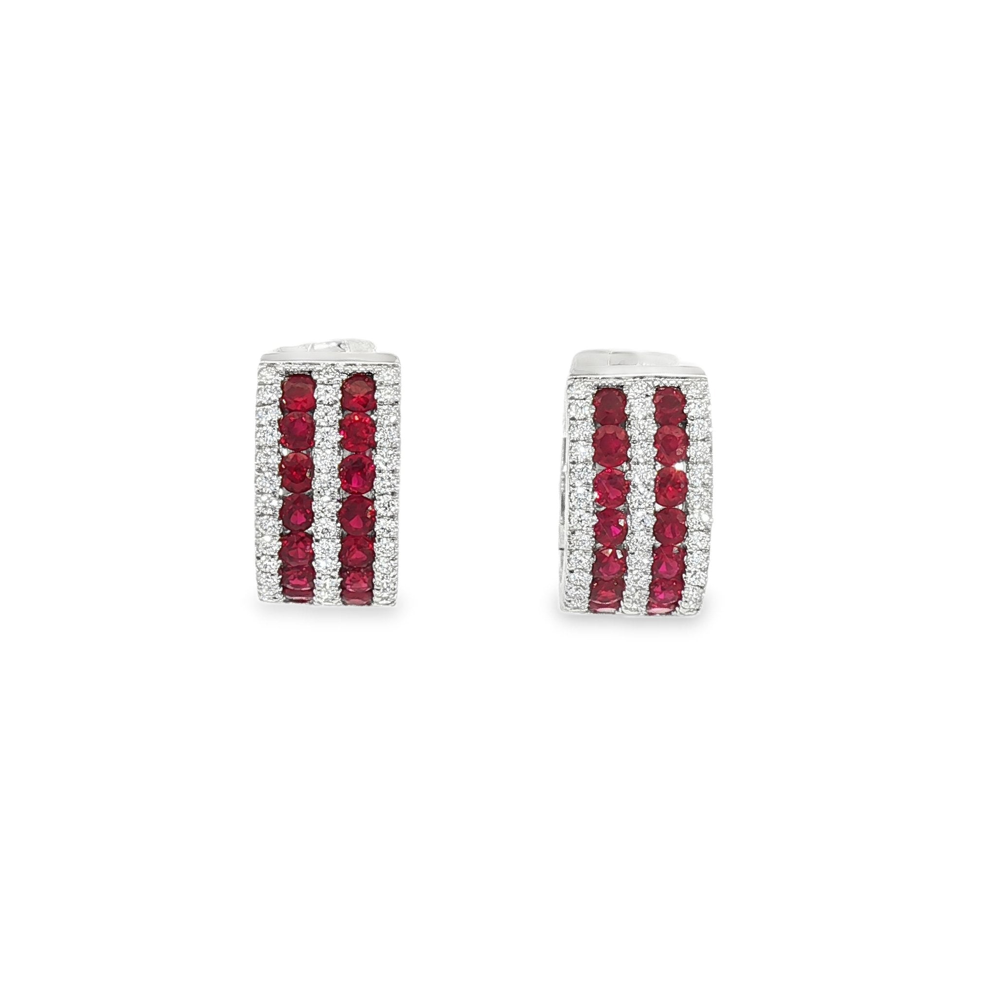 18kt White Gold Diamond And Ruby Huggie Earrings