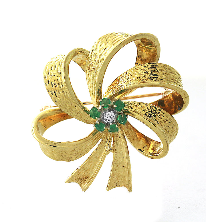 14kt Yellow Gold Diamond And Emerald Pendant/Pin