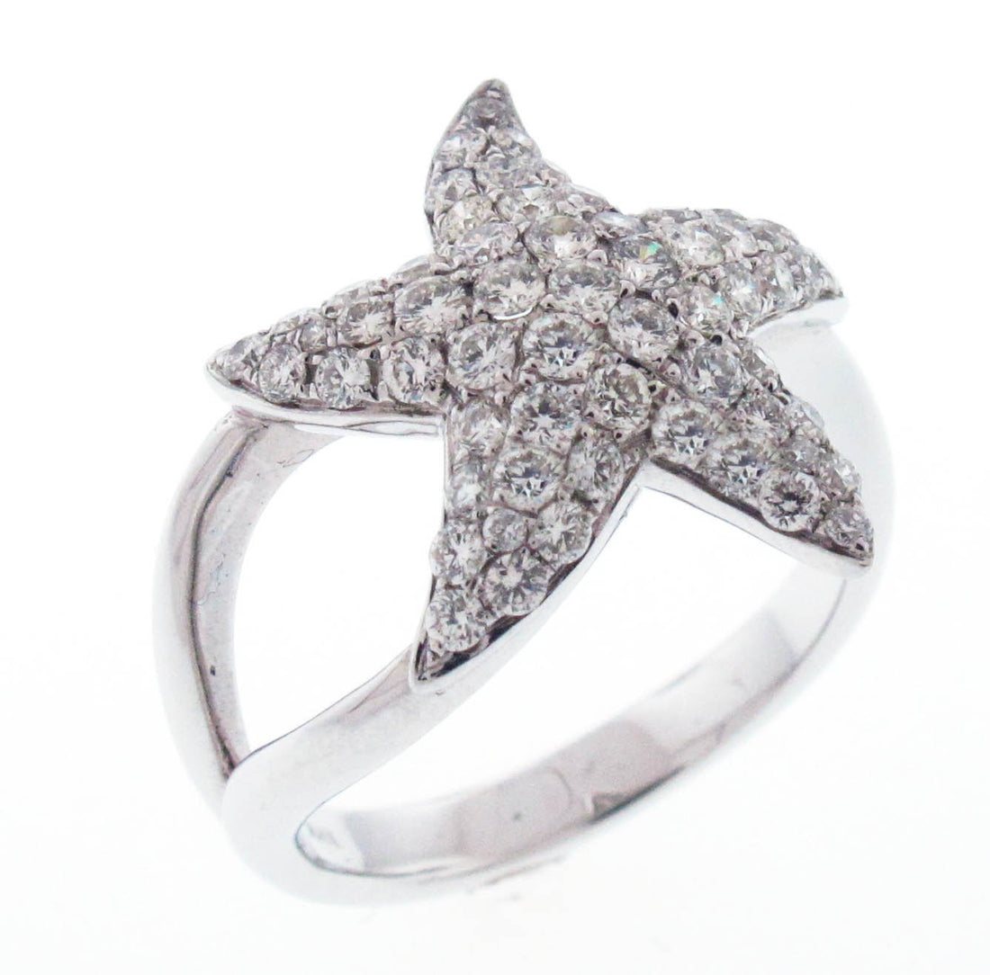 18kt White Gold Diamond Star Fish Ring