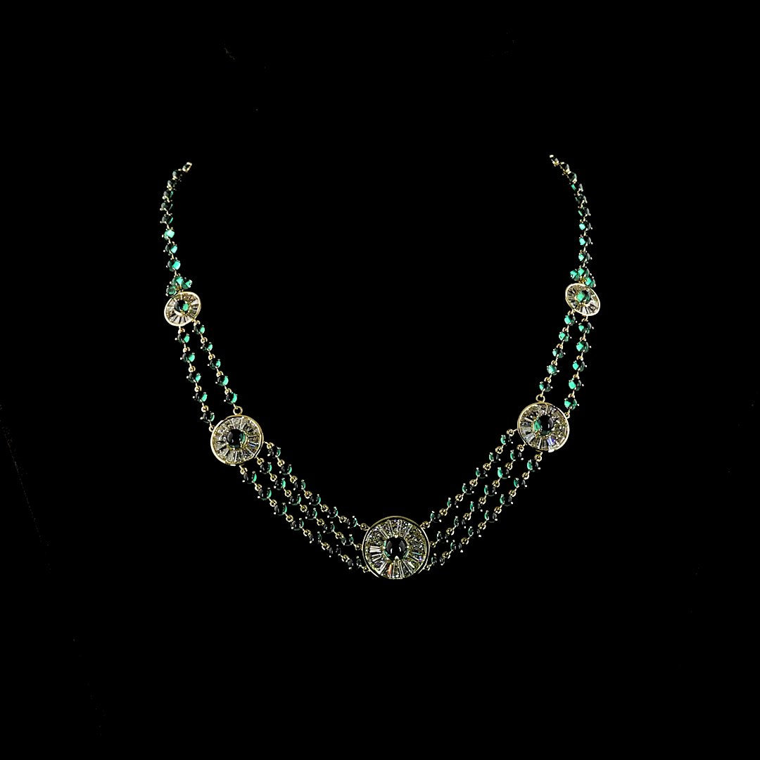 14kt Yellow Gold Lab Diamond And Green Emerald Necklace