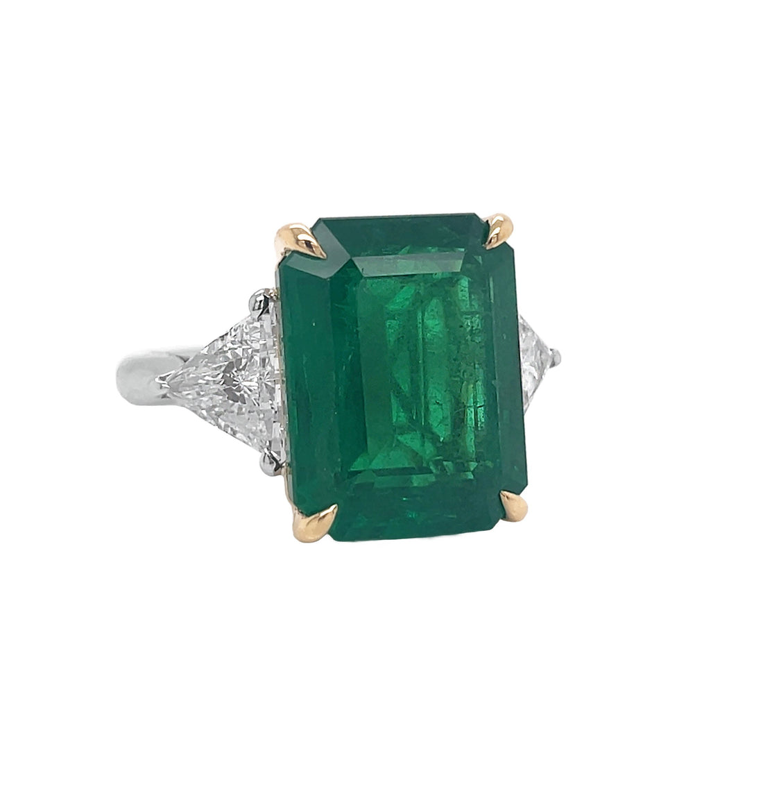 18kt White and Yellow Gold Diamond and Green Emerald Ring
