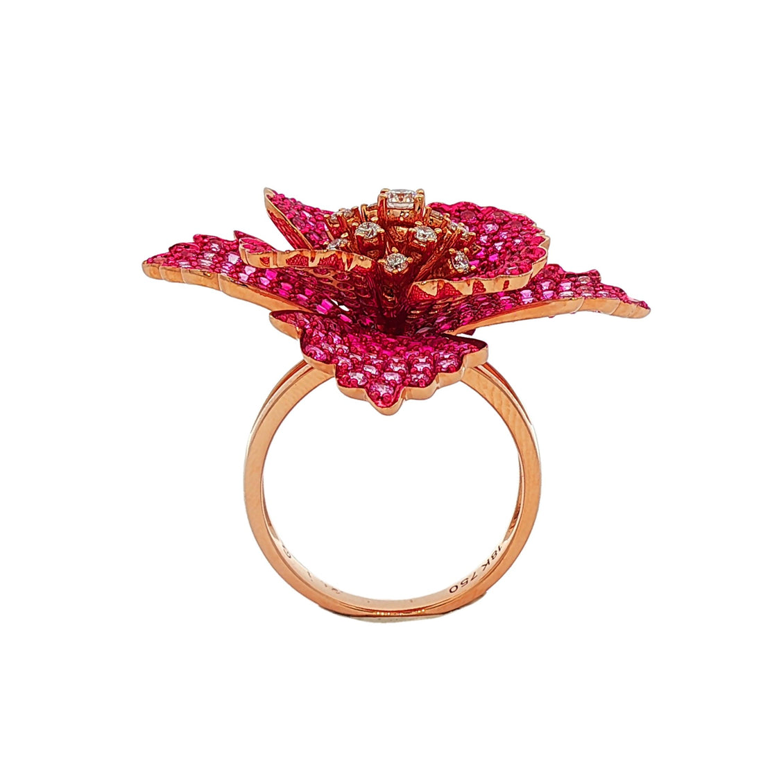 18kt Rose Gold Diamond, Ruby And Pink Sapphire Ring