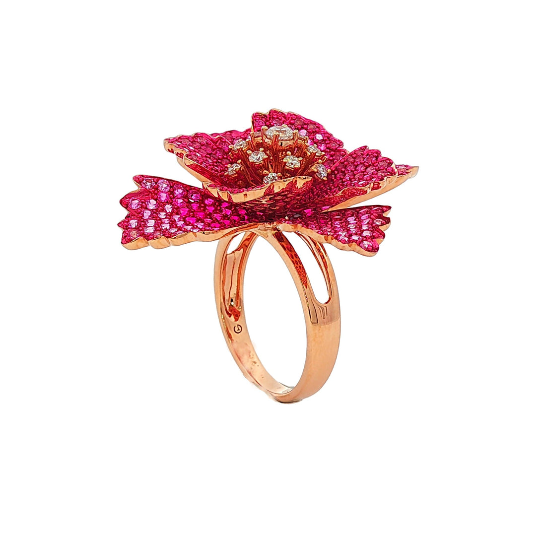 18kt Rose Gold Diamond, Ruby And Pink Sapphire Ring