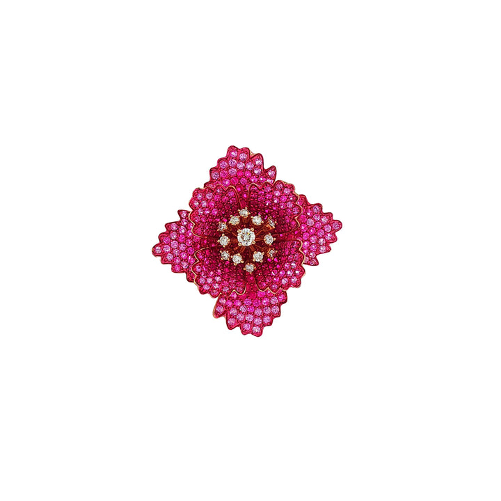18kt Rose Gold Diamond, Ruby And Pink Sapphire Ring