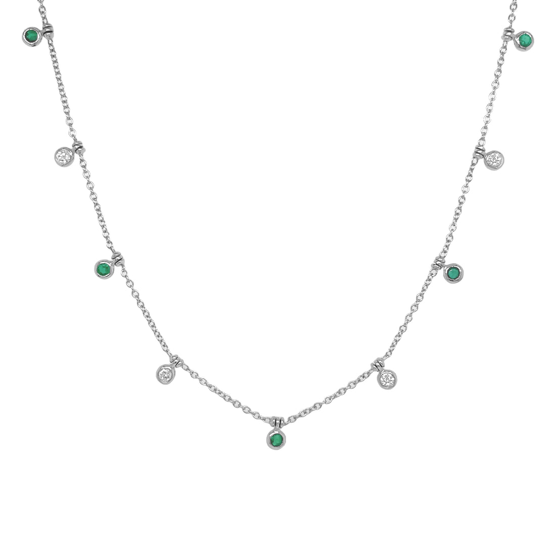 18kt White Gold Diamond and Green Emerald Necklace
