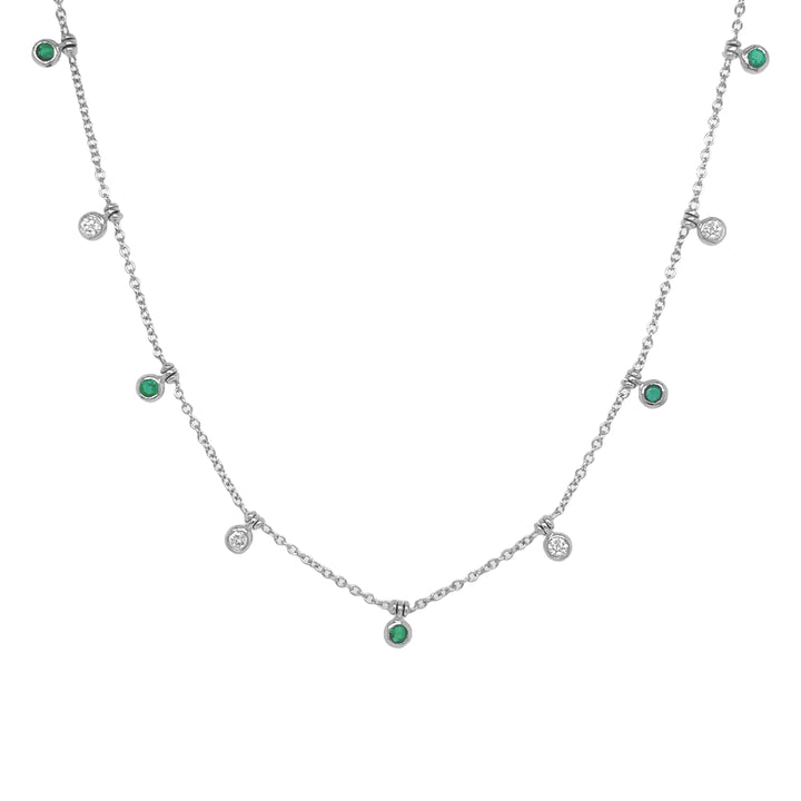 18kt White Gold Diamond and Green Emerald Necklace