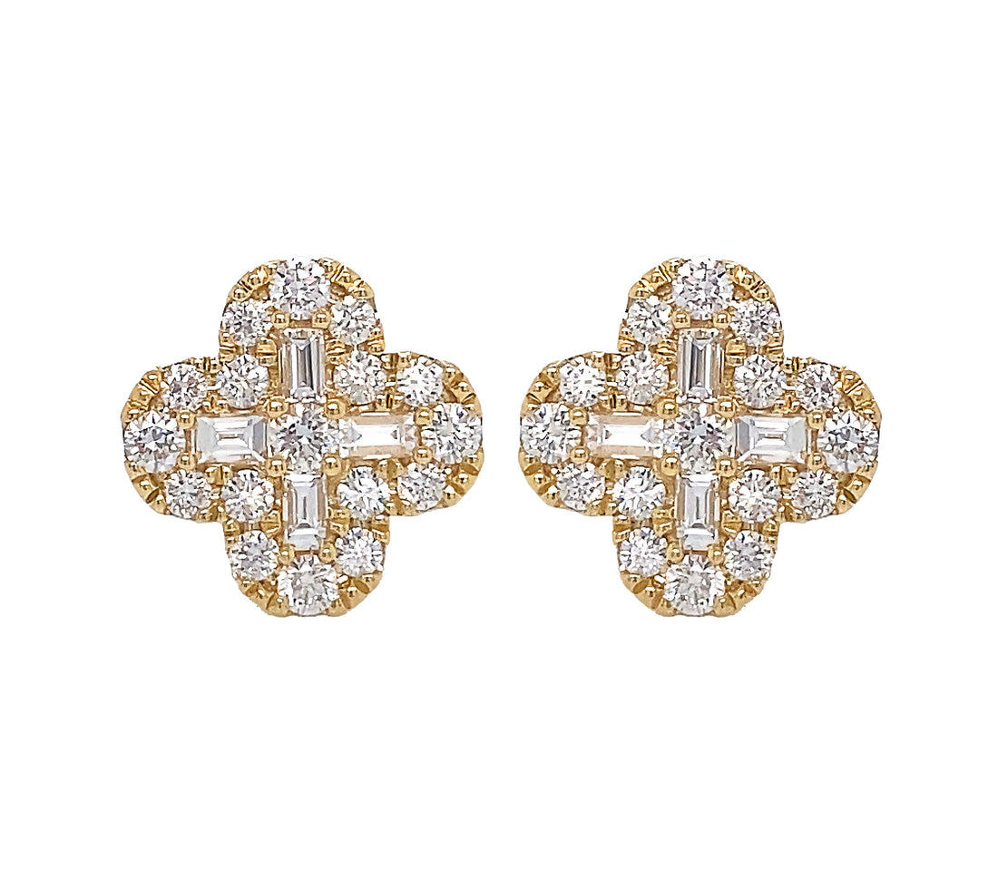 18kt Yellow Gold Diamond Flower Earrings