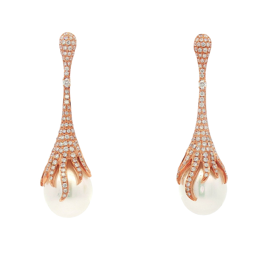 18kt Rose Gold Diamond And Pearl Earrings