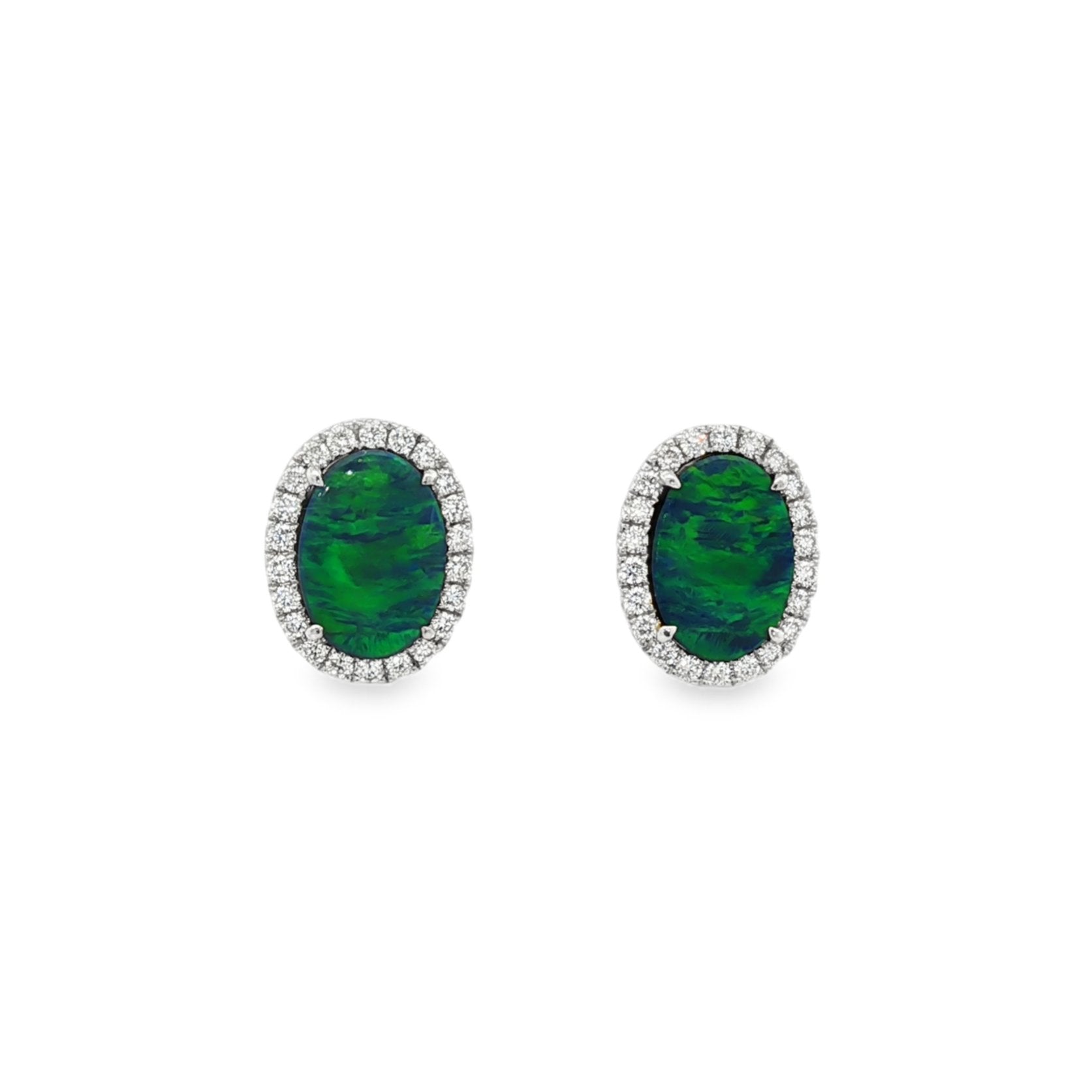 18kt White Gold Diamond And Opal Earrings