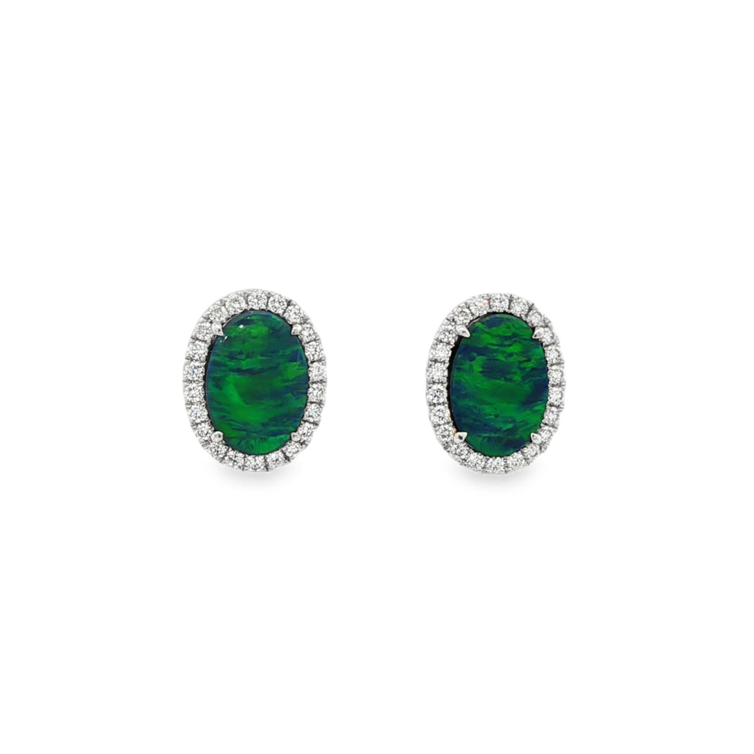 18kt White Gold Diamond And Opal Earrings