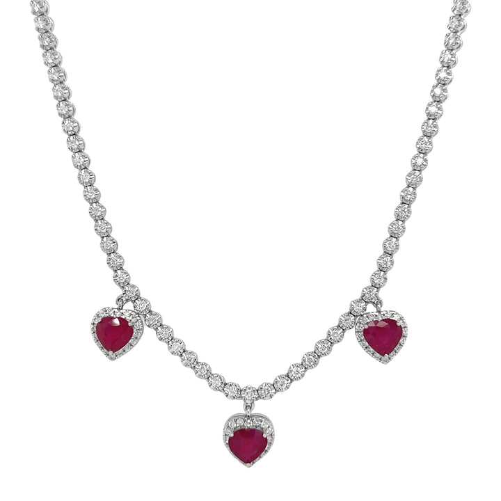 18kt White Gold Diamond and Ruby Dangling Necklace