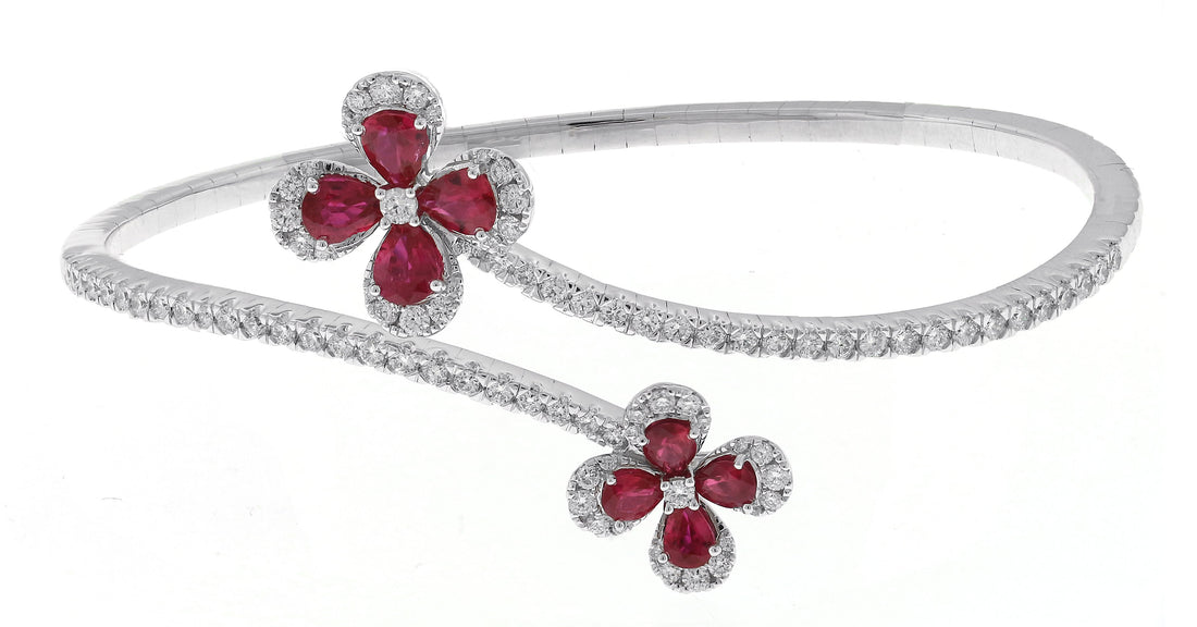 18kt White Gold Diamond and Ruby Bangle