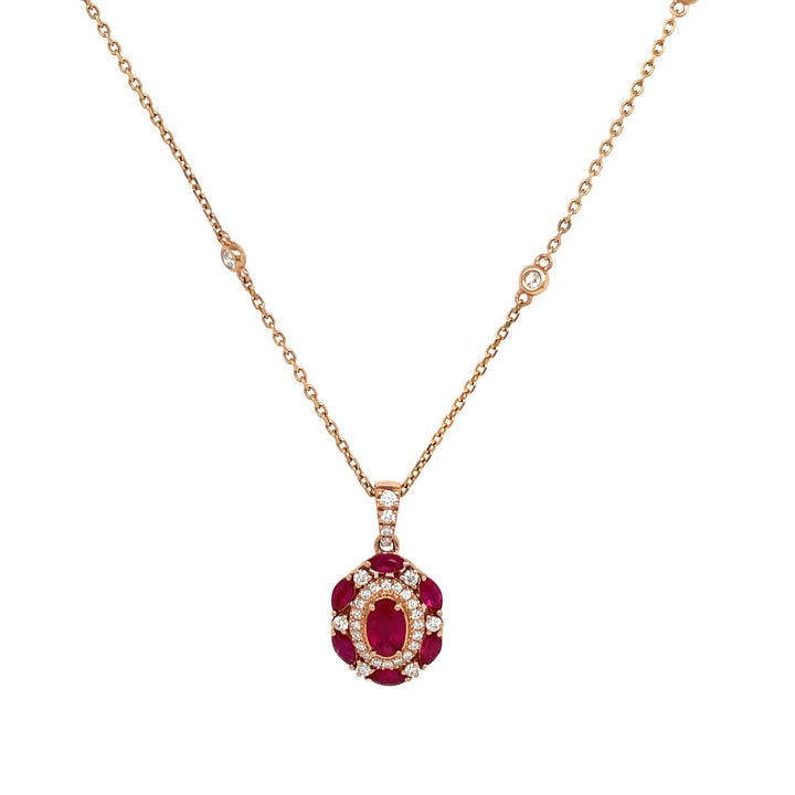 18Kt Rose Gold Diamond And Ruby Pendant