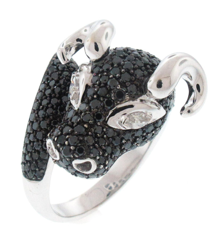 18kt White Gold Black Diamond Bull Ring
