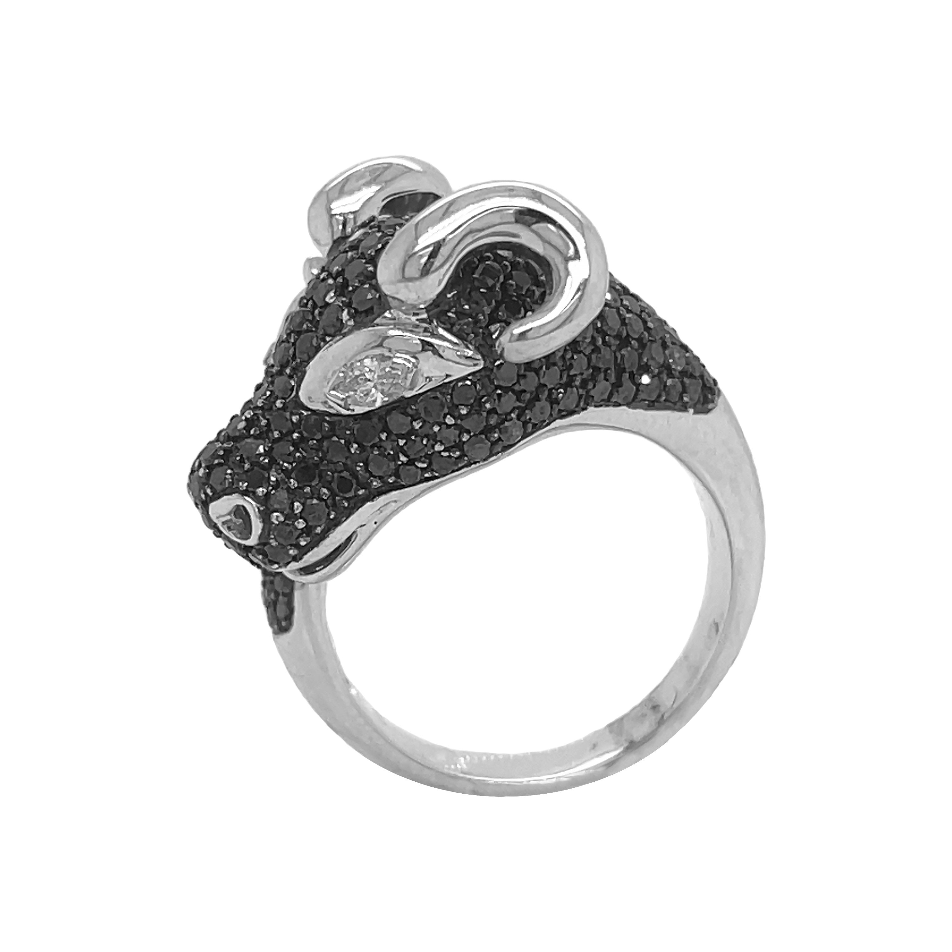 18kt White Gold Black Diamond Bull Ring
