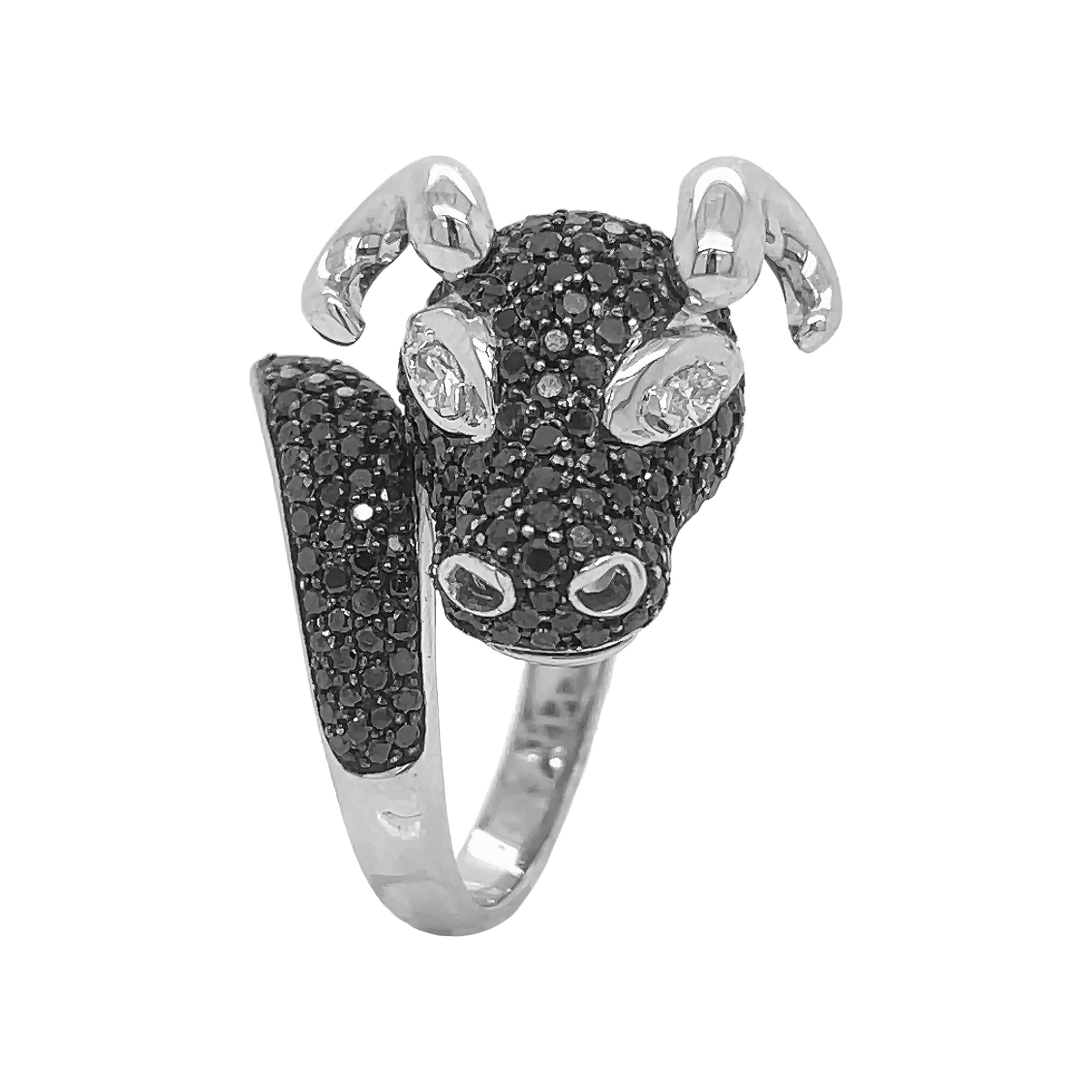 18kt White Gold Black Diamond Bull Ring