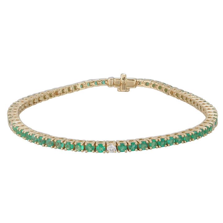 18kt Yellow Gold Diamond and Green Emerald Tennis Bracelet