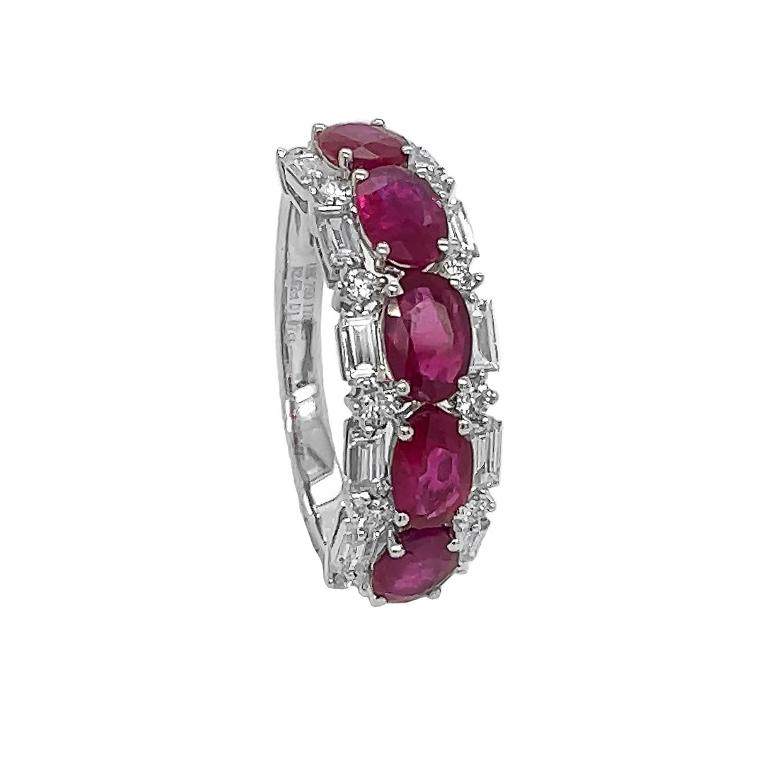18kt White Gold Diamond and Ruby Half-way Band